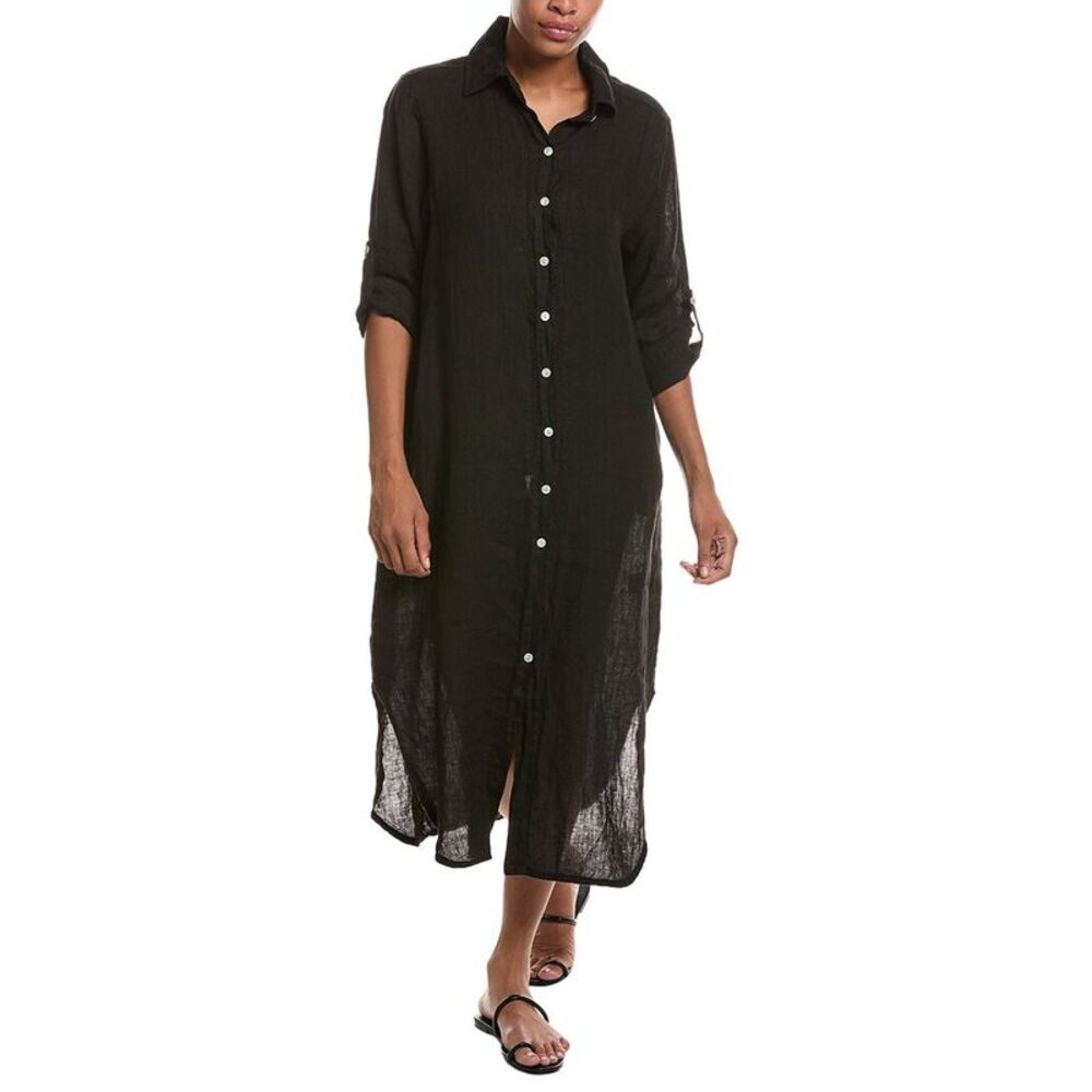 Persaman New York Womens Linen Midi Dress, Black